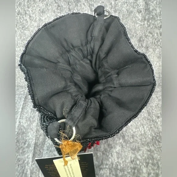 New From India to You black beaded red sequin flowers clutch purse bag Viral - Picture 5 of 5